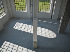 davide zucco, may I ask you all for silence, 40x40x360 cm, cemento, legno, assi, olio, 2011, foto a. montresor (part.)