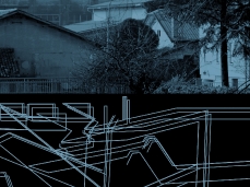 mentre cammino si spostano i luoghi, fotografia, disegno vettoriale, stampa lambda su carta ilfochrome su alluminio, plexiglass, 50×50 cm cad., trittico, 2006