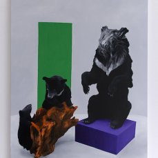 alessandro pagani, diorama asiatic black bear, olio su tela, 80×100 cm, 2011 - foto alberto montresor