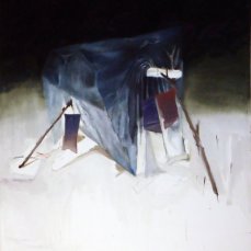andrea grotto - lista di raccomandazioni utili, olio su tela, 157x79 cm, 2013