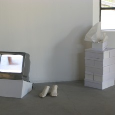 barbara  taboni, standing feet, installazione, gesso, cartone, video, dimensioni variabili, 2005 (part.)