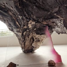 jonathan vivacqua con sostegni di michele gabriele, coppia di molluschi (part), 2013, catrame, gesso, ferro, vetro, vetro sintetico, pietre, poliuretano espanso ignifugo, smalto acrilico spray e dentifricio, 200x150x30 cm - foto giacomo de donà