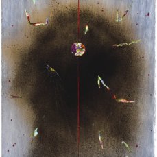 davide zucco, a strange with a message, pittura ad olio, incisione, vernice spray su pannello con foglio di alluminio, 2012 - courtesy dell\'artista