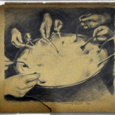 manuele cerutti, Il distacco, matita su cartone, 14,5 x 23,5 cm, 2011