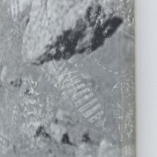 Stefano Comensoli_Nicolò Colciago Trip Trap (Moonwalk 01), 45x61x3 cm, sverniciatore su telo in pvc trovato, 2023 Trip Trap (Moonwalk 02), 45x61x3 cm, sverniciatore su telo in pvc trovato, 2023