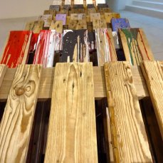 Tiziano Martini Senza titolo, 2012, 15 euro pallets, pittura acrilica, vernici, sabbiatrice, pittura per interni, dimensioni variabili